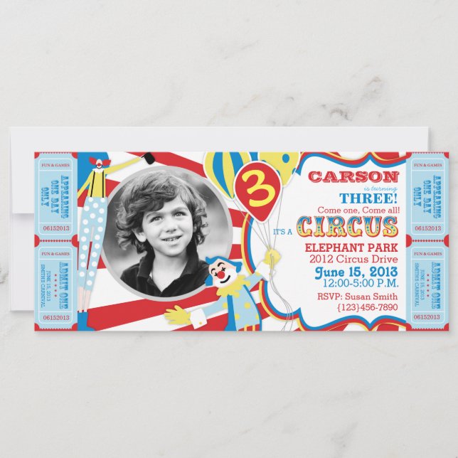 Circus Clowns Einladung zum Geburtstag (Vorderseite)