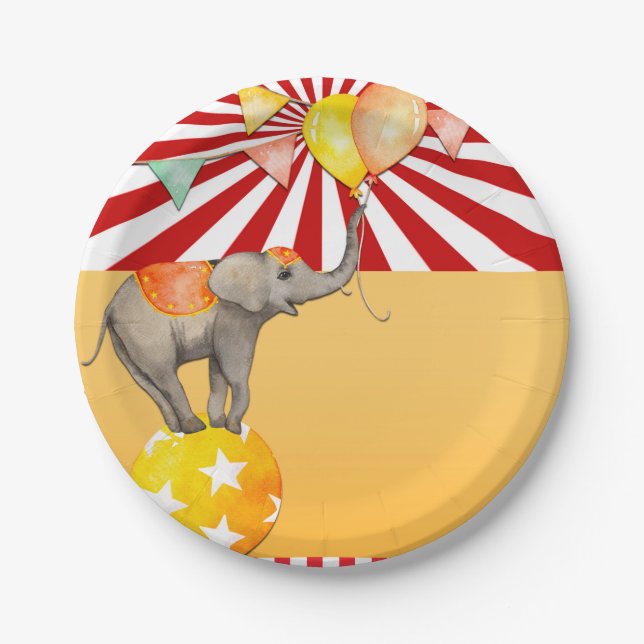 Circus Elephant auf Ball Carnival Baby Dusche Part Pappteller (Vorderseite)