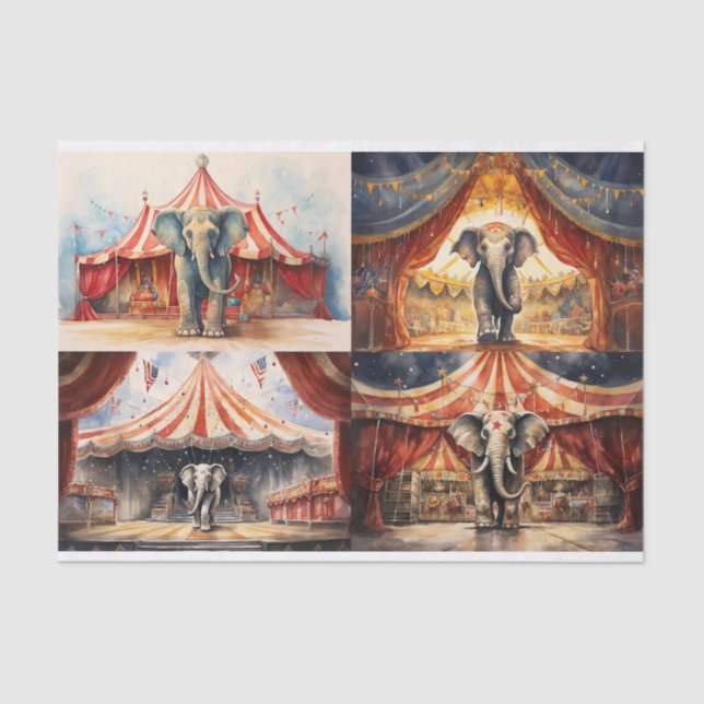 Circus Elephant Collage 1 Decoupage Paper Seidenpapier (Vorderseite)