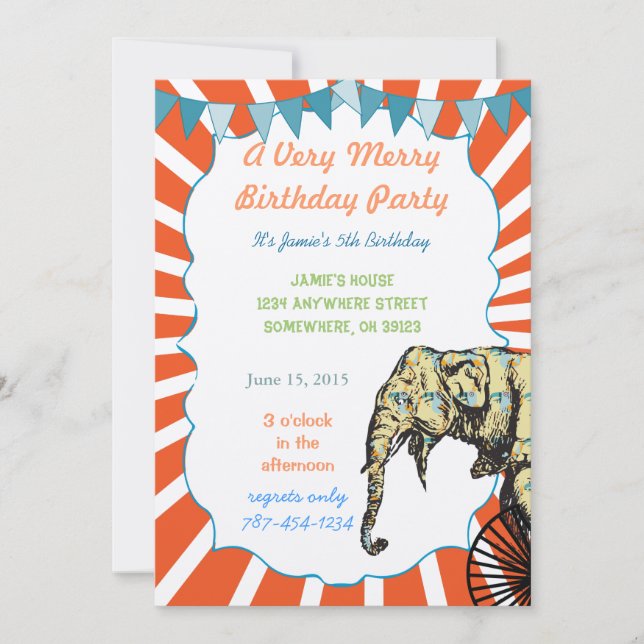 Circus Elephant Geburtstagsparty Einladung Bunting (Vorderseite)