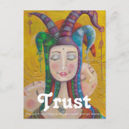 Circus Girl Jester| Carnival Postcard TRUST Zitat Postkarte