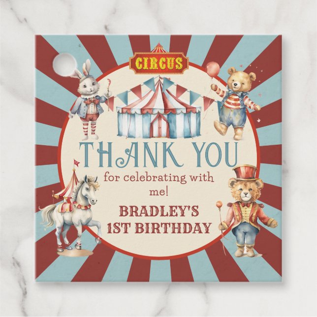 Circus Karneval & Tiere Geburtstag Vielen Dank Geschenkanhänger (Vorderseite)