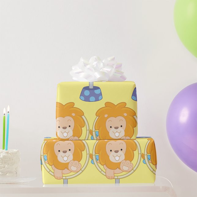Circus Lion springt durch einen Hoop Geschenkpapier (Von Creator hochgeladen)