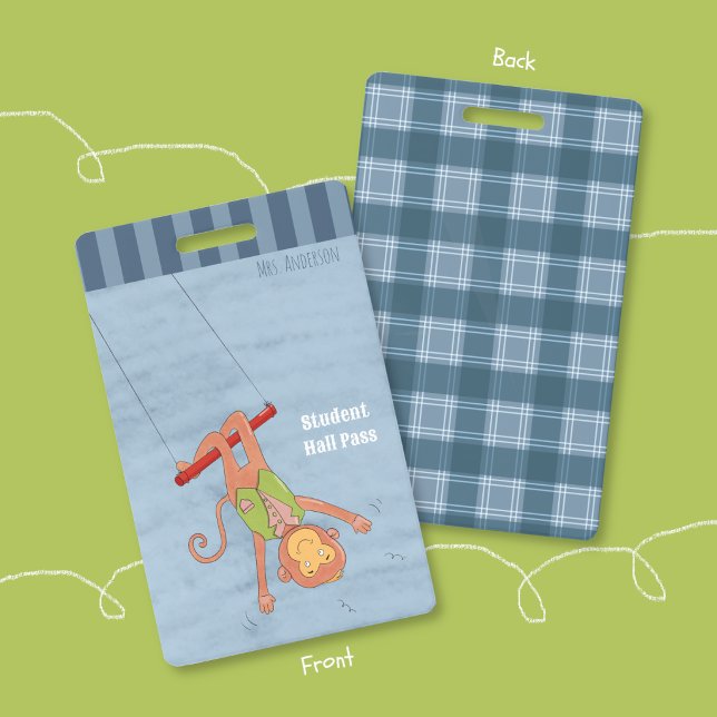 Circus Monkey Blue Student Hall Pass Badge Ausweis (Circus monkey student blue hall pass badge .)