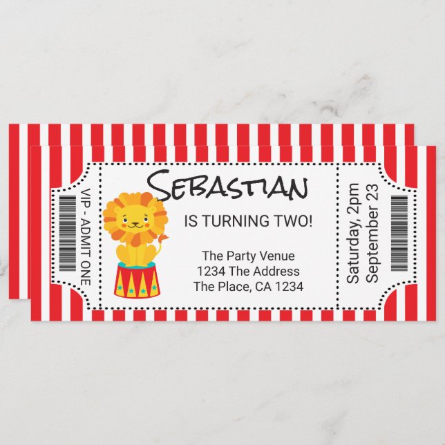 Circus Novelty Ticket Personalisiert Einladung (Vorne/Hinten)