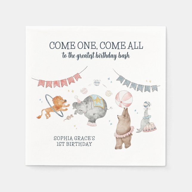 Circus Party Karneval Thema 1. Geburtstag Serviette (Vorderseite)