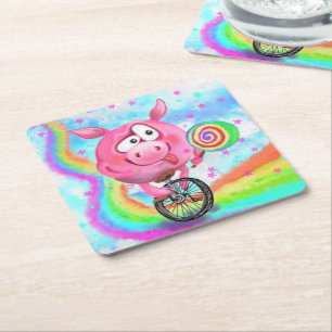 Circus Piggy Cyclist Licks Lollipop Paper Unterset Rechteckiger Pappuntersetzer