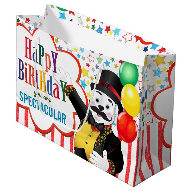 Circus Polar Bear Kindergeburtstag Große Geschenktüte (Vorderseite Schrägansicht)
