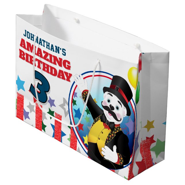 Circus Polar Bear Ringmaster Birthday Große Geschenktüte (Vorderseite Schrägansicht)