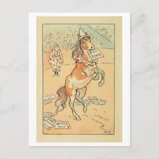 Circus Pony mit Alphabet Karten Retro Postkarte (Vorderseite)