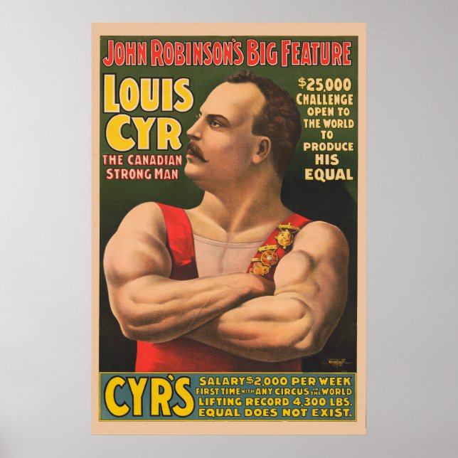 Circus Poster zeigt Louis Cyr mit überquerten Waff (Vorne)