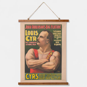 Circus Poster zeigt Louis Cyr mit überquerten Waff Wandteppich Mit Holzrahmen