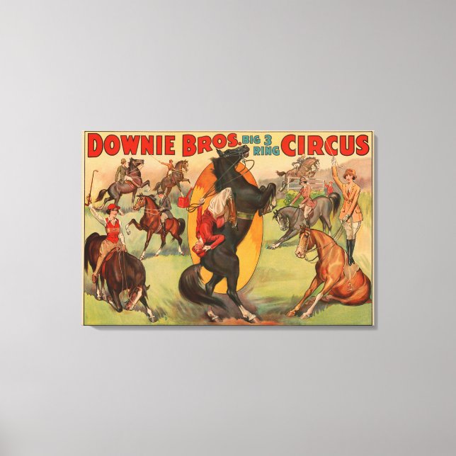 Circus Poster zeigt viele Pferde, die Stunts mache Leinwanddruck (Vorderseite)