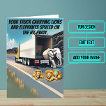 Circus Spill Truck Fahrer Funny Birthday Karte<br><div class="desc">Benötigen Sie eine einzigartige Geburtstagskarte für Ihren engagierten LKW-Fahrer-Freund? Diese großartige Karte ist einzigartig und farbenfroh und hat einen Witz über einen LKW-Fahrer, der eine Menge Zirkustiere ausstrahlt. Es folgt eine herzliche Botschaft. Im Inneren haben wir genau die richtige Botschaft geschrieben, um mit dem Moment zu sprechen, aber Sie können...</div>