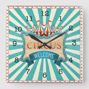 Circus Thema Aquamarin Red Tent Quadratische Wanduhr