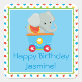 Circus Train | Elefant | PERSONALISIERT Quadratischer Aufkleber