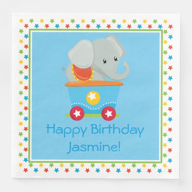 Circus Train | Elefant | PERSONALISIERT Serviette (Vorderseite)