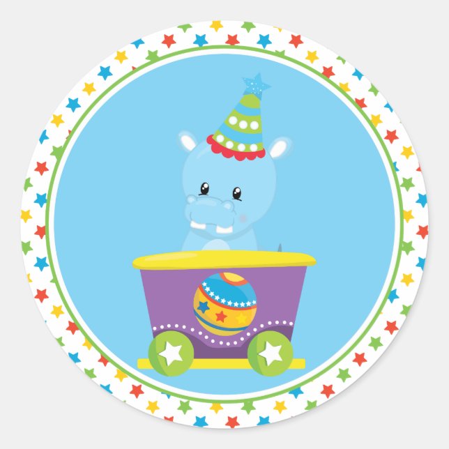Circus Train | Hippo Runder Aufkleber (Vorderseite)