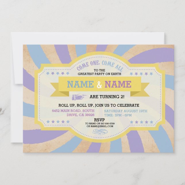 Circus Twins Geburtstagsparty Einladung (Vorderseite)