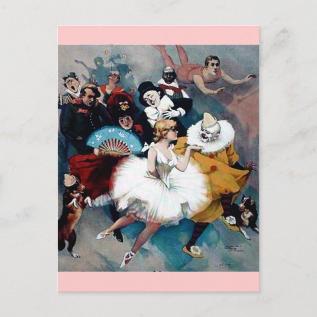 Circus vintage Poster Ballerina dogs trapez Postkarte (Vorderseite)