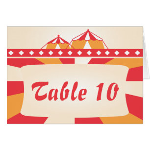 Circus Wedding Tischnummer Card - Rot und Orange