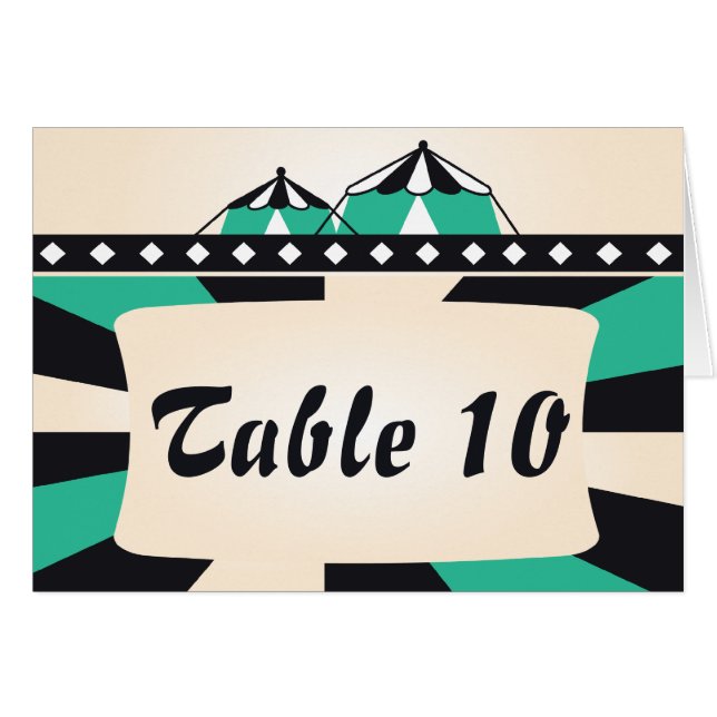 Circus Wedding Tischnummer Card - Schwarz und Aqua (Vorderseite (Horizontal))