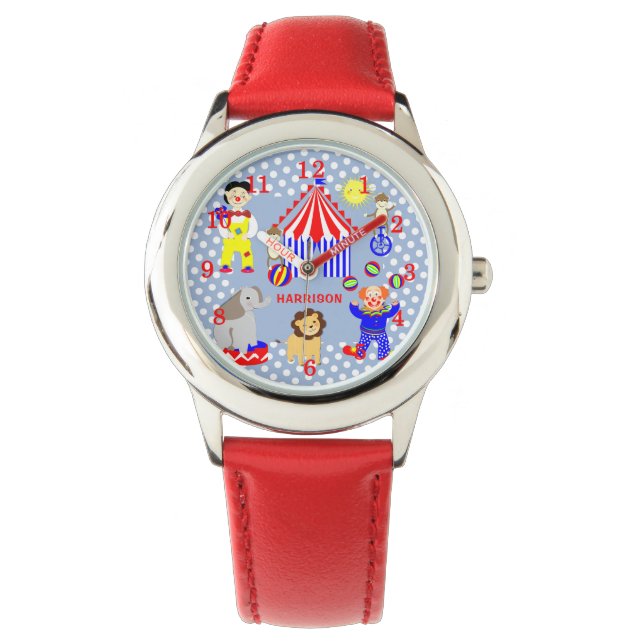 Circus Zelt Cartoon Clowns & Tiere Personalisiert Armbanduhr