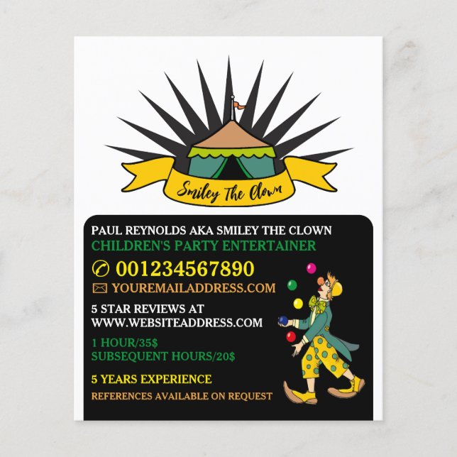 Circus Zent Clown, Kinder Entertainer, Clownwerbun Flyer (Vorne)