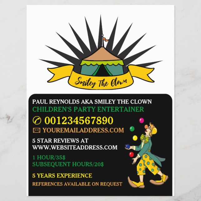 Circus Zent Clown, Kinder Entertainer, Clownwerbun Flyer (Vorne)