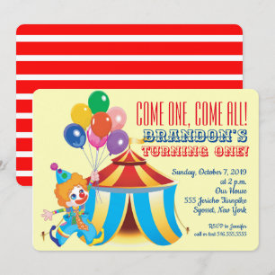 Circus Zent und Clown zum ersten Geburtstag Einladung