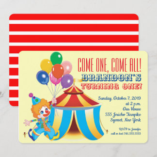 Circus Zent und Clown zum ersten Geburtstag Einladung