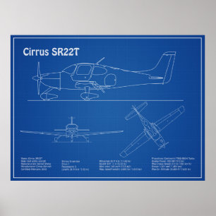 Cirrus SR22T - Flugzeugkonzept Zeichnend Pläne AD Poster