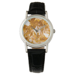 Citrine Birthstone Monogram Personalisiert Name Armbanduhr