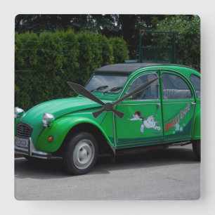 Citroen 2 CV Sauss Ente Quadratische Wanduhr