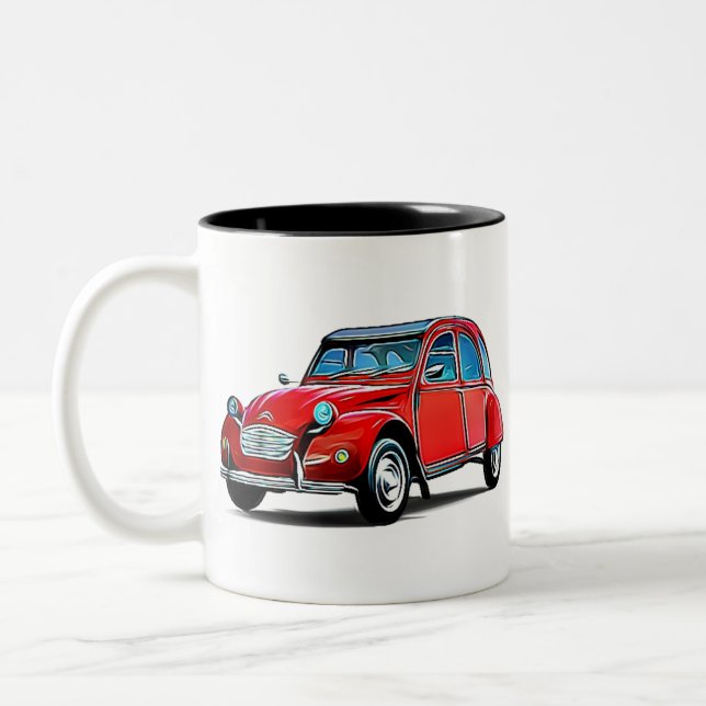 Citroen 2CV Cartoon Zweifarbige Tasse (Links)