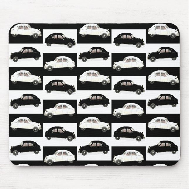 Citroen 2CV Schwarz-weiß Mousepad (Vorne)