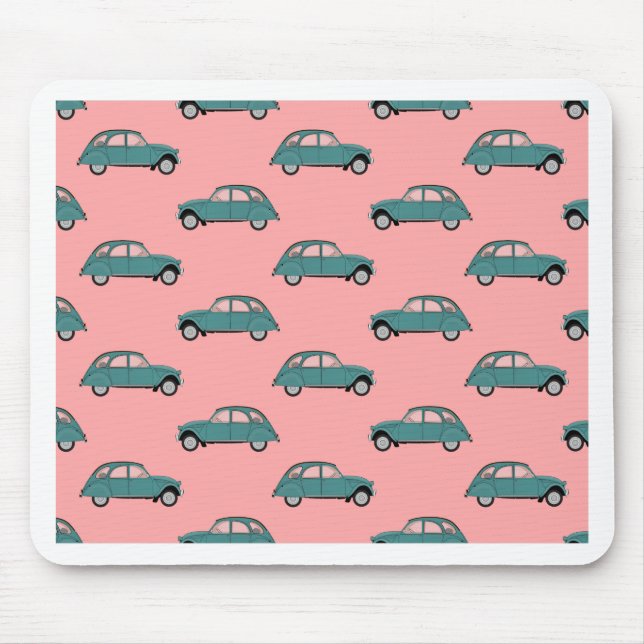 Citroen 2CVs - Grün auf Rosa - Autos Mousepad (Vorne)