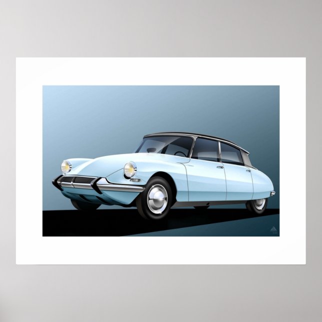 Citroen DS19 Blassblaue Artwork Poster (Vorne)