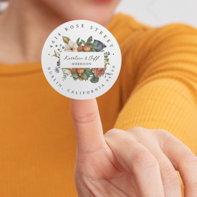 Citrus Autumn | Boho Botanische Rücksendeadresse Runder Aufkleber (Von Creator hochgeladen)