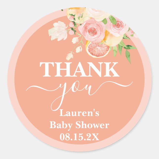 Citrus Baby Shower Girl Classic Round Sticker (Vorderseite)