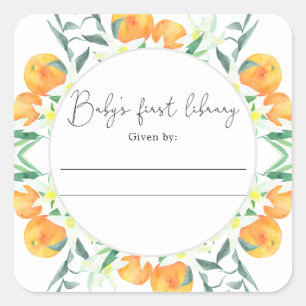 Citrus - Babydusche Buchzeichen, Babybücher Quadratischer Aufkleber