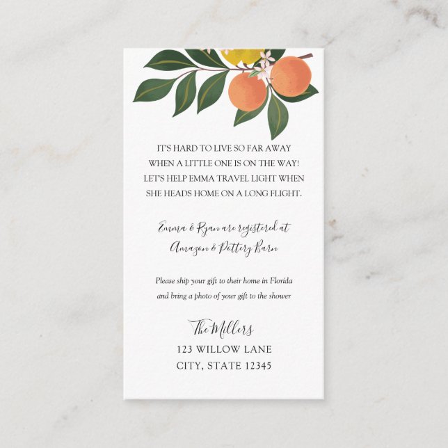 Citrus Babydusche über große Entfernungen Begleitkarte (Vorderseite)