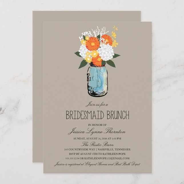 Citrus Bloom Mason Jar | Bridesmaid Brunch Einladung (Vorne/Hinten)