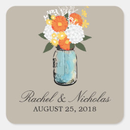 Citrus Bloom Mason Jar | Hochzeit Quadratischer Aufkleber