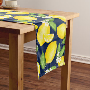 Citrus Botanical Lemon Navy Blue Großer Tischläufer