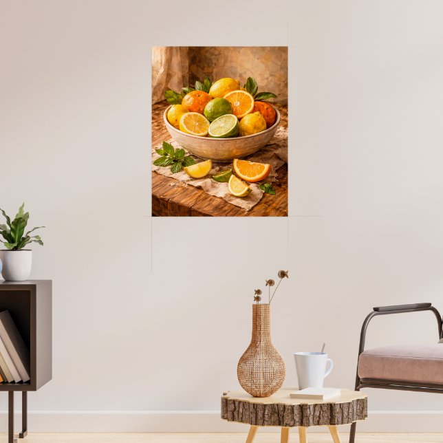 Citrus Bowl Still Life a Warm Rustic Kitchen Poster (Wohnzimmer 3)