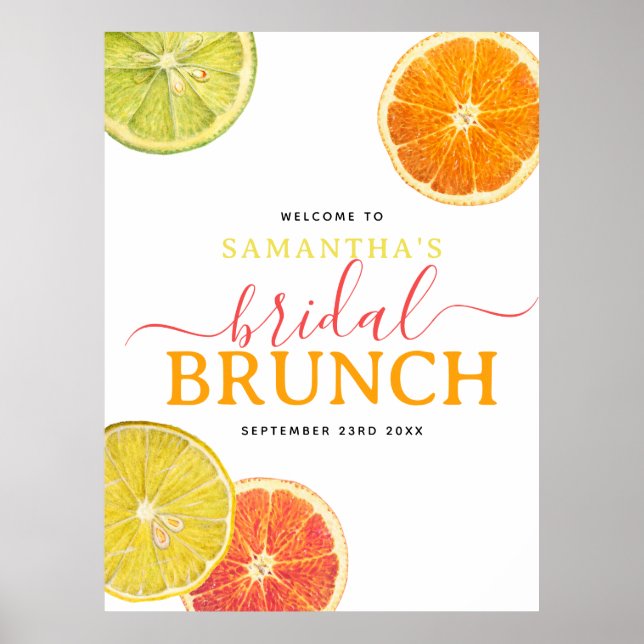 Citrus Bridal Brunch Lemon Orange Brautparty Poster (Vorne)