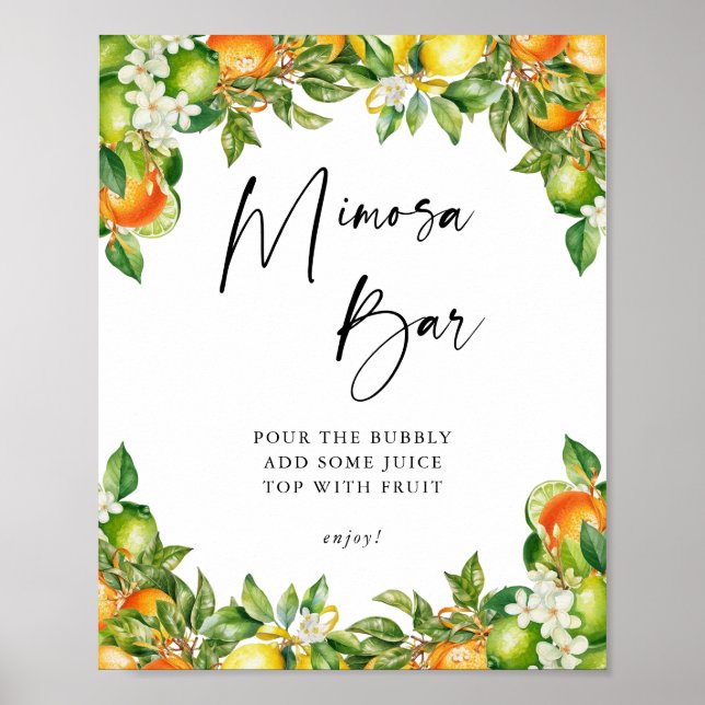 Citrus Bridal Dusche Mimosa Bar Zeichen Poster (Vorne)