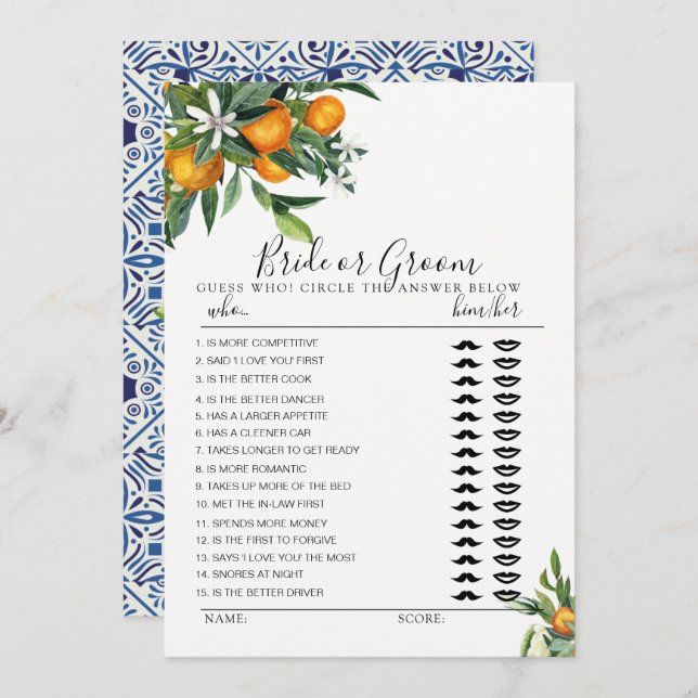 Citrus Bridge oder Groom Spiel vollständig editier Einladung (Vorne/Hinten)