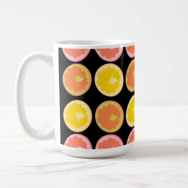 Citrus Candy Lemon Muster Schwarze Küche Kaffeetasse (Links)